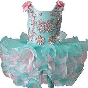 NWT Beautiful Sparkling Bling Rhinestone Aqua Pink Baby Gown Flower Girl…